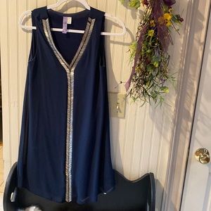 Sleeveless blue/silver beaded dress